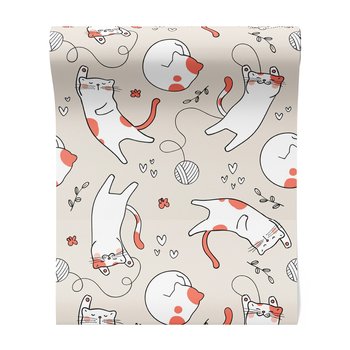 Tapeta - dziecięca, koty, serca, kwiaty