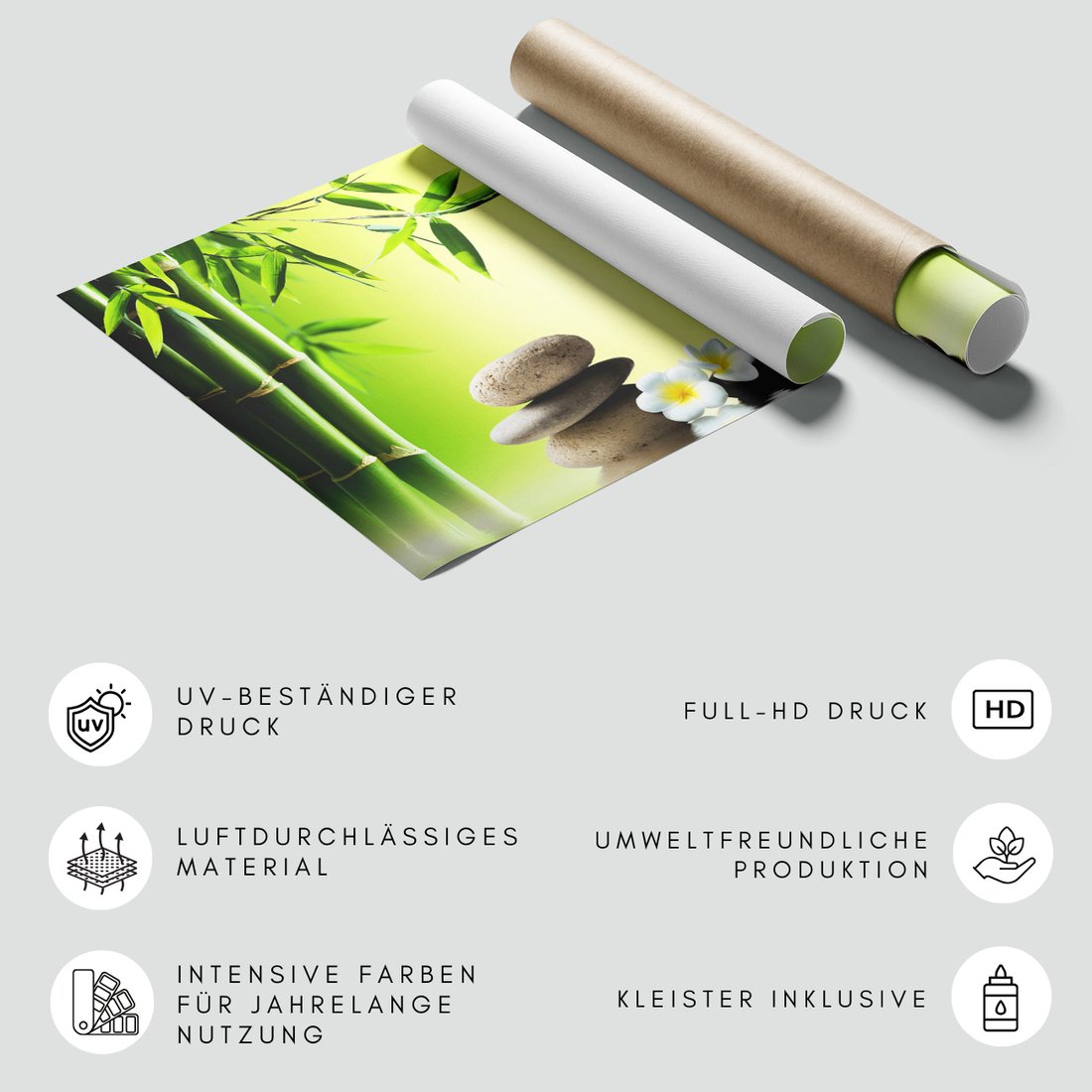 Fototapeta - bambus, kwiaty, kamienie