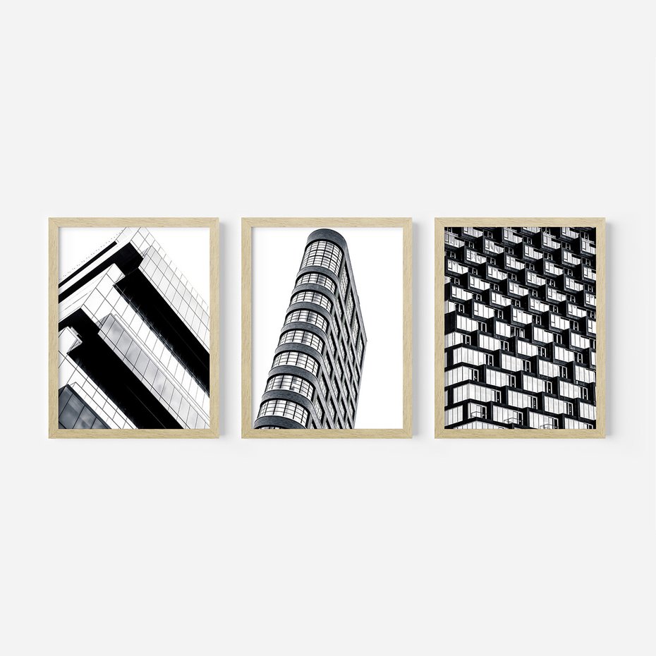 Zestaw obrazy w ramie, plakaty - architektura, budynki, miasto - rama drewno
