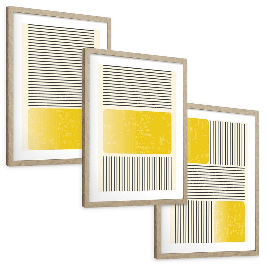 Zestaw obrazy w ramie, plakaty - linie, geometryczny, abstrakcja - rama drewno