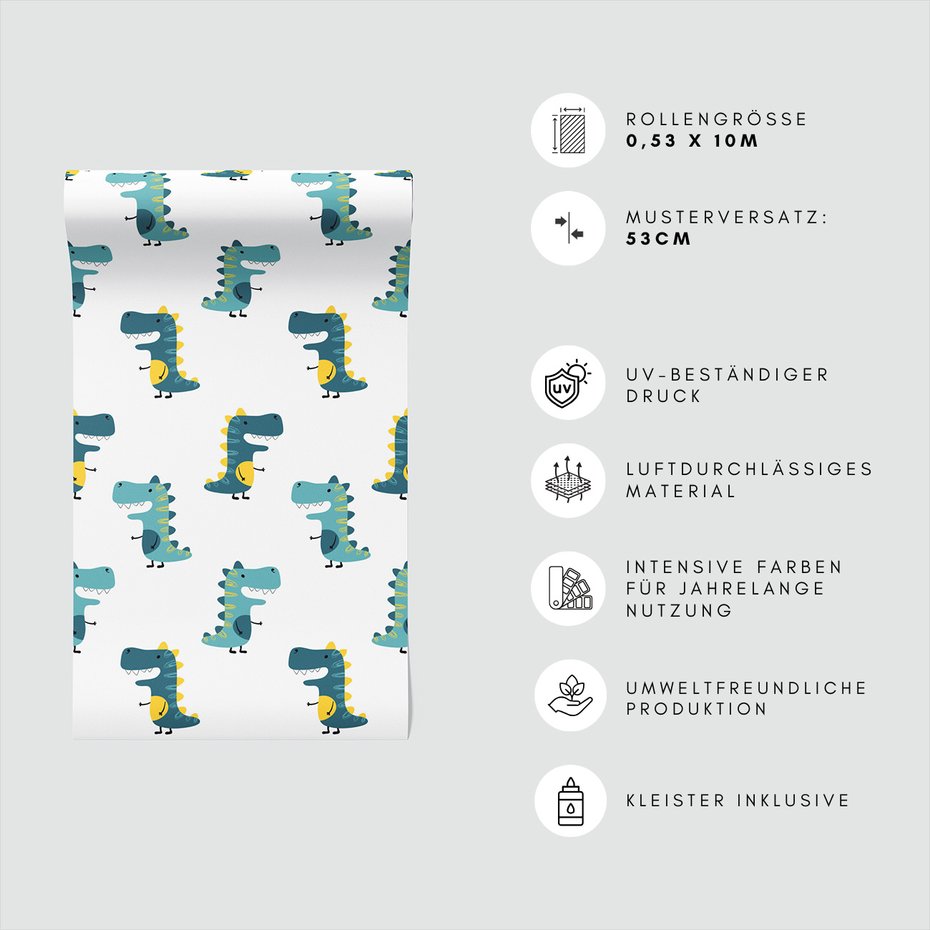 Tapeta - dziecięca, dinozaury, ilustracja, wzór
