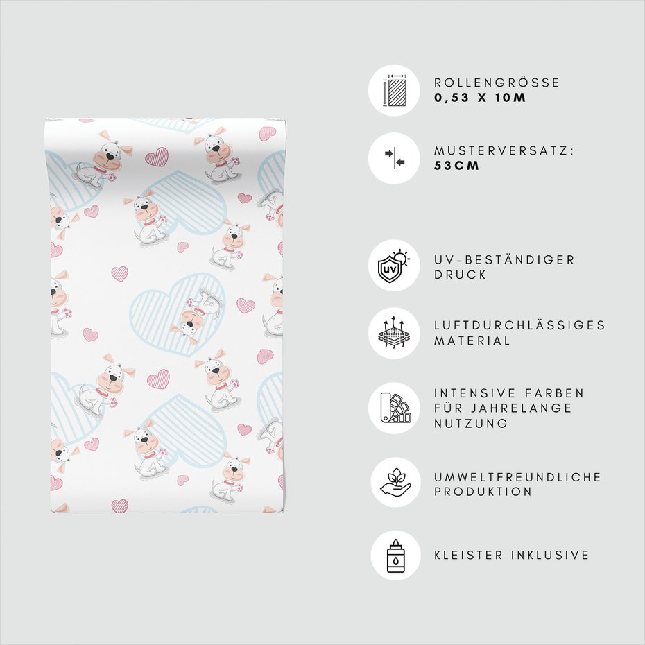 Tapeta - dziecięca, pies, serce, tło