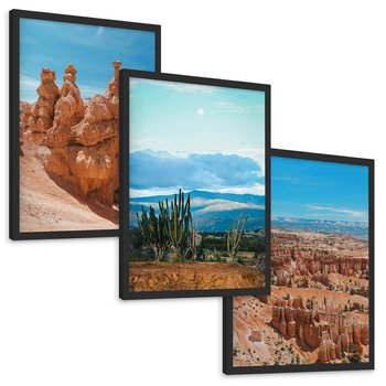 Zestaw obrazy w ramie, plakaty - formacje skalne, kanion, kaktusy - rama czarna