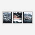 Zestaw obrazy w ramie, plakaty - śnieg, góry, zima - rama czarna
