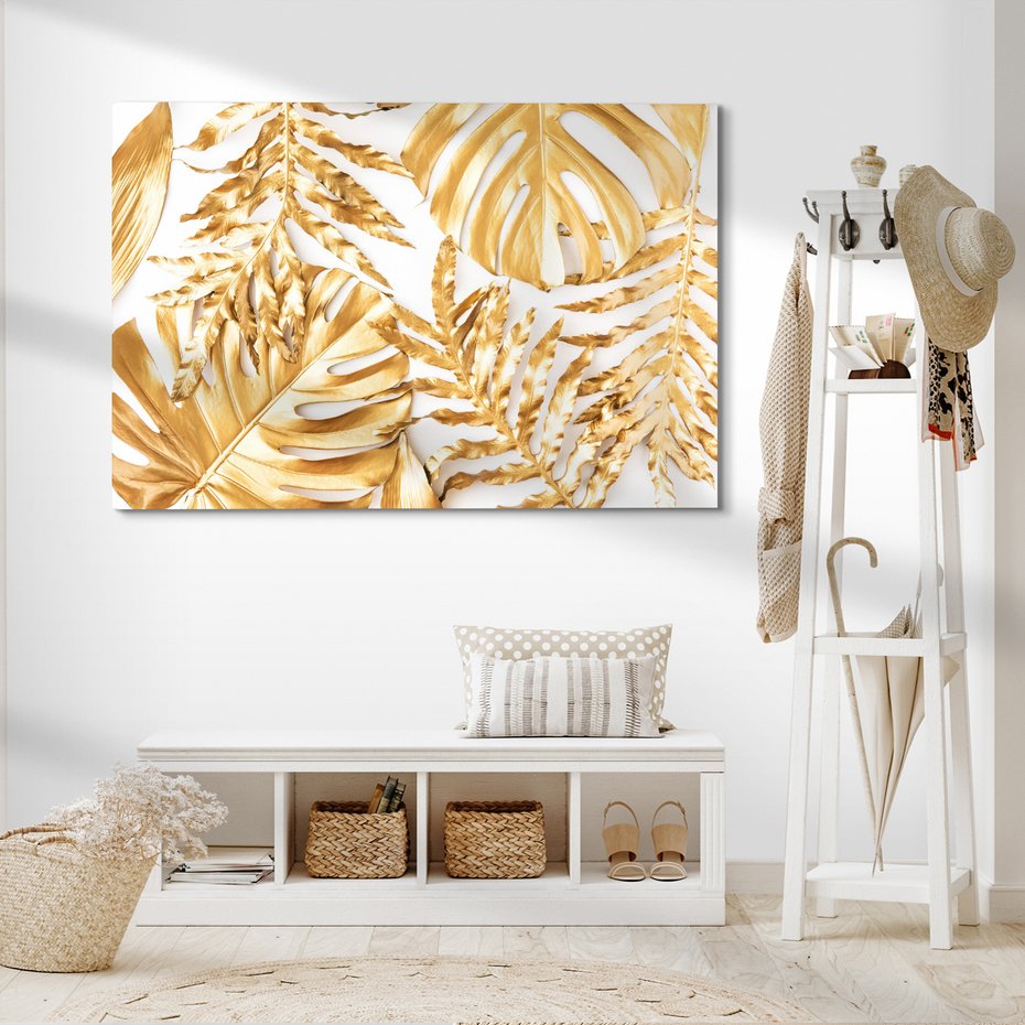 Obraz na płótnie - złoty, liście, abstrakcja