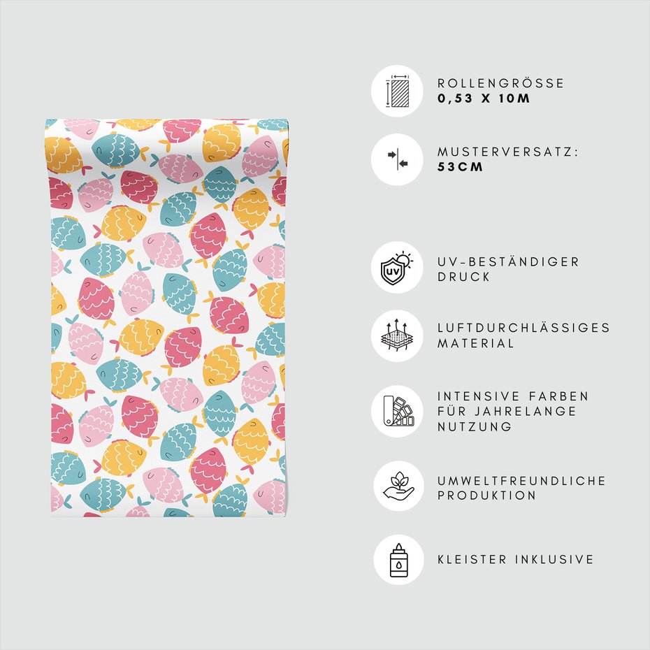 Tapeta - dziecięca, ryby, wzór, tło