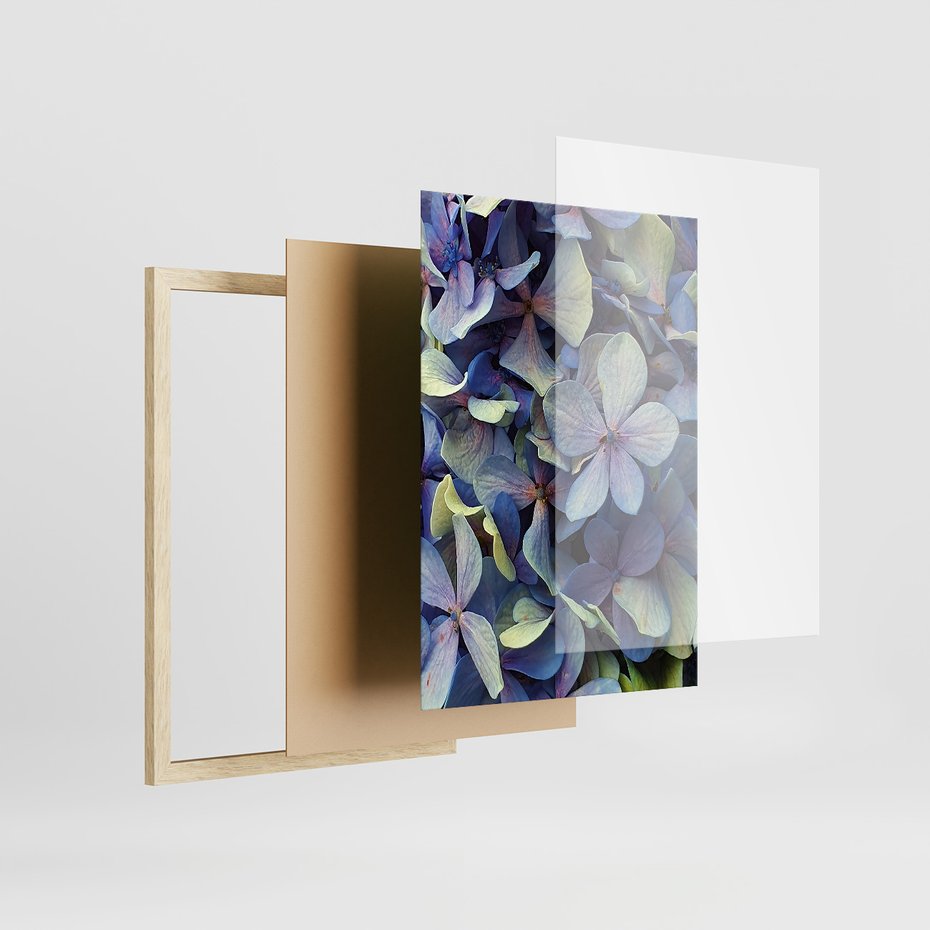 Zestaw obrazy w ramie, plakaty - kwiaty, hortensje, suszone kwiaty - rama drewno