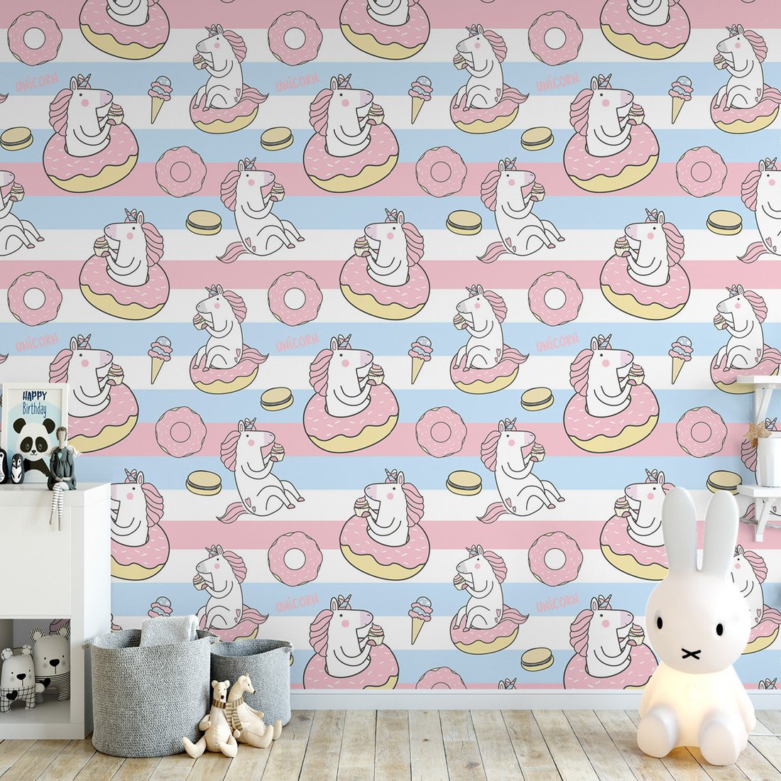 Tapeta - dziecięca, jednorożce, pączki, lody