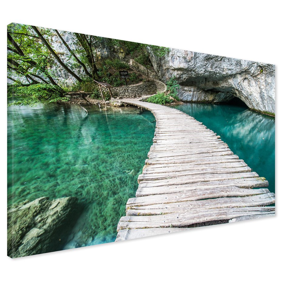 Obraz na płótnie - jezioro, las, mostek