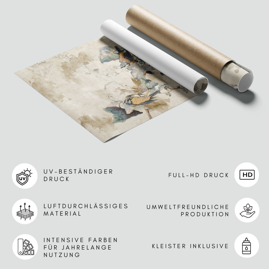 Fototapeta - beton, ptaki, liście