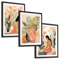 Zestaw obrazy w ramie, plakaty - kobieta, kwiaty, liście - rama czarna