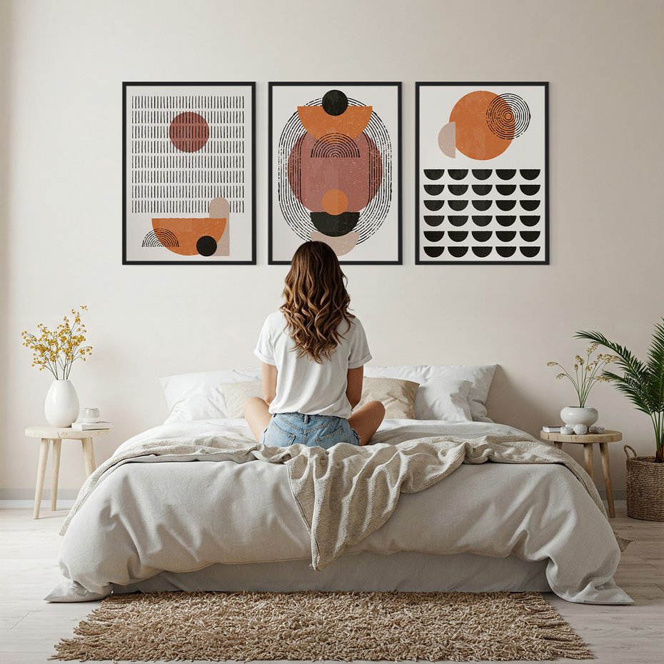 Zestaw obrazy w ramie, plakaty - abstrakcja, grafika, geometria - rama czarna