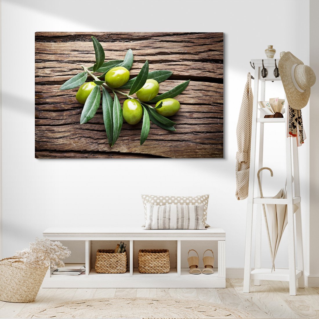 Obraz na płótnie - oliwki, liście, drewno