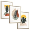 Zestaw obrazy w ramie, plakaty - liście, abstrakcja, rośliny - rama drewno