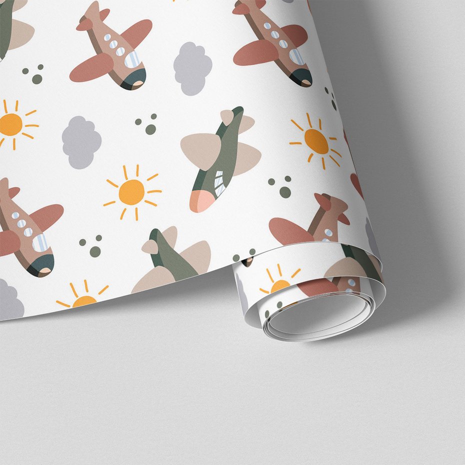 Tapeta - dziecięca, samoloty, słońca, chmury