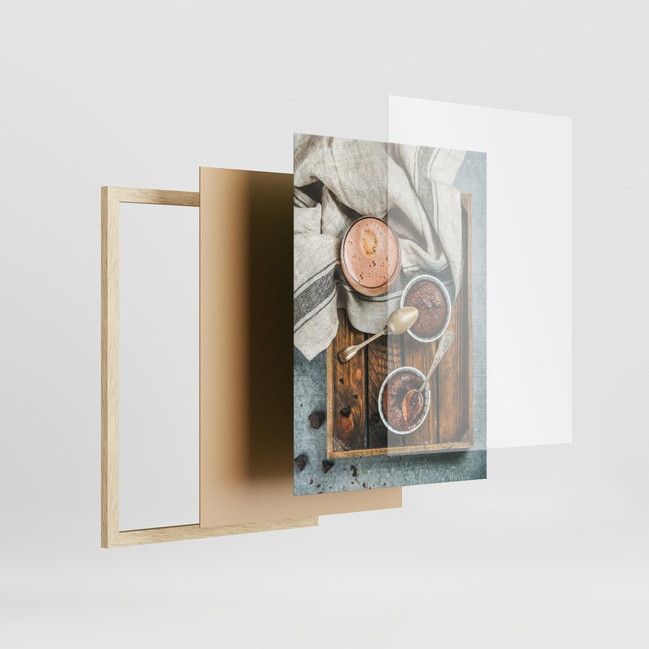 Zestaw obrazy w ramie, plakaty - kawa, deser, napój - rama drewno