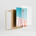 Zestaw obrazy w ramie, plakaty - plaża,palma,budynek - rama drewno