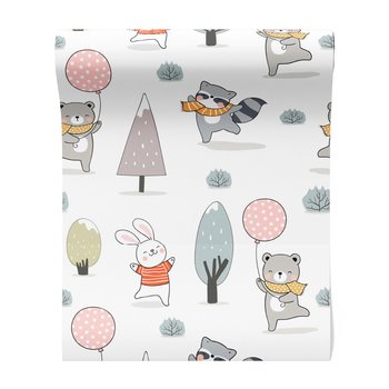 Tapeta - dziecięca, zwierzęta, drzewa, szaliki