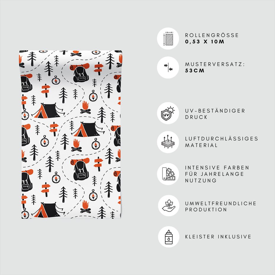 Tapeta - dziecięca, las, plecak, kompas