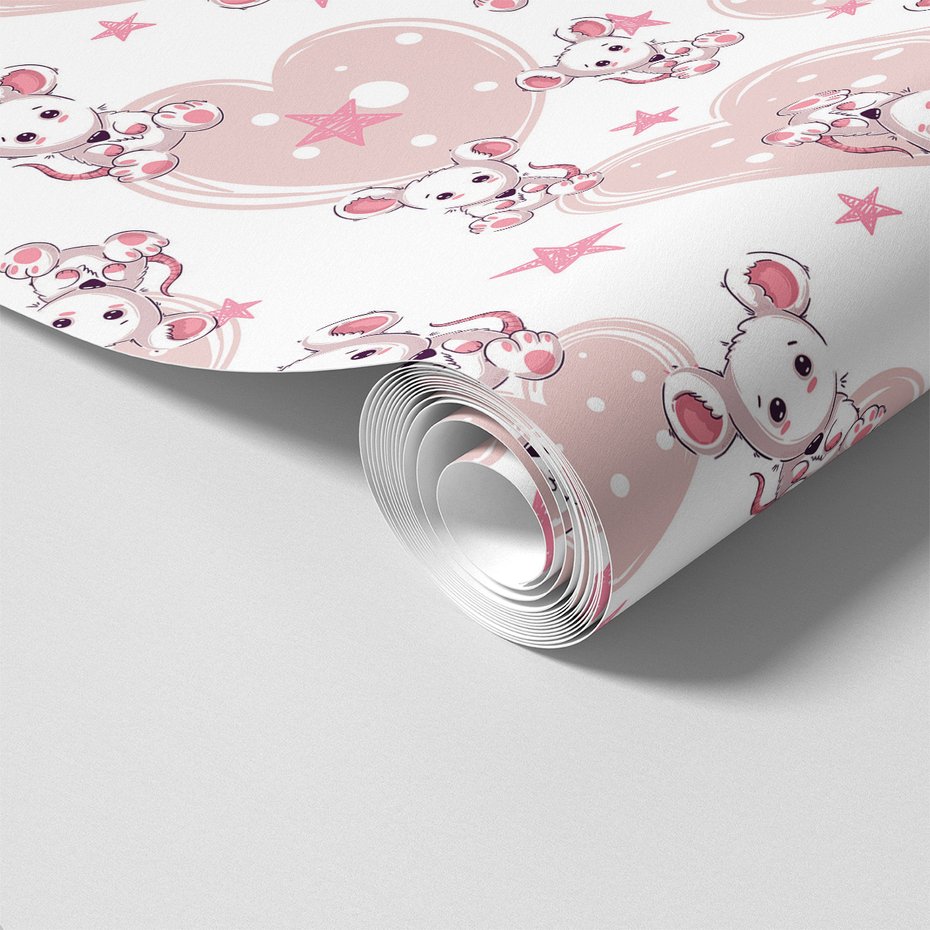 Tapeta - dziecięca, mysz, serca, gwiazdy