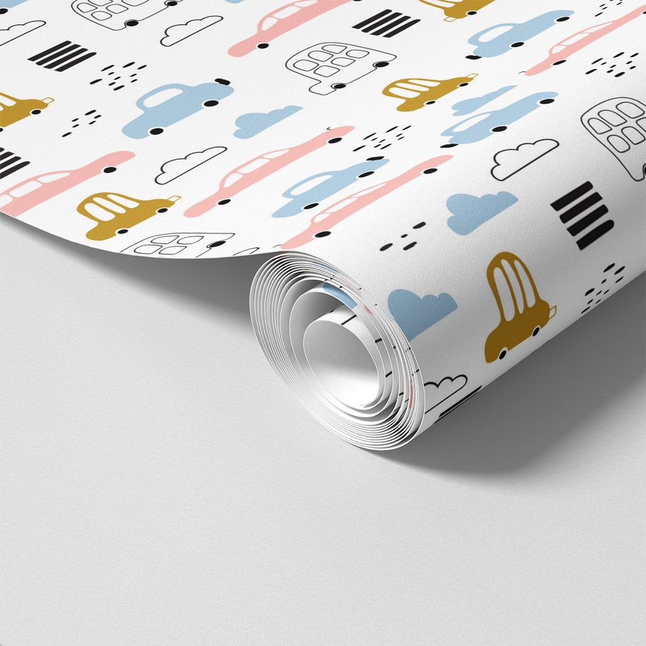 Tapeta - dziecięca, samochody, chmury, kreski