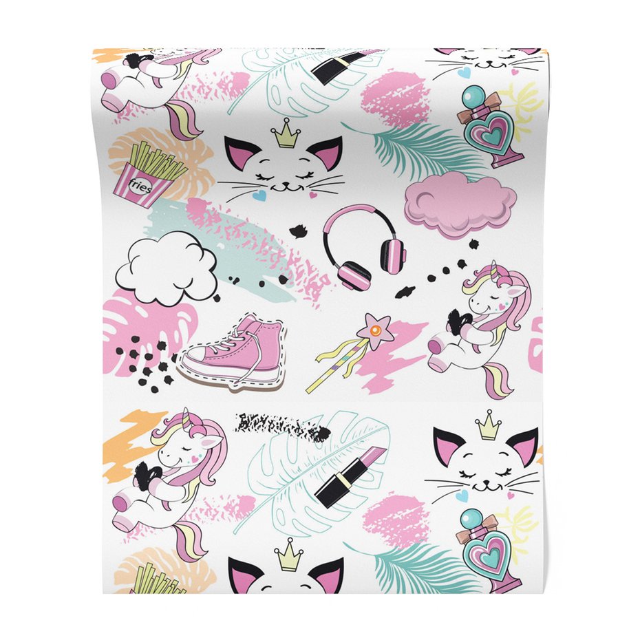 Tapeta - dziecięca, jednorożec, kot, słuchawki