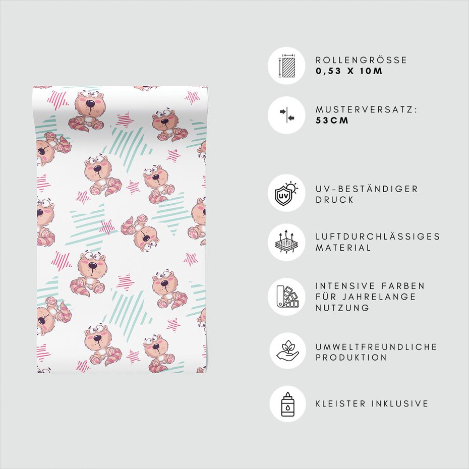 Tapeta - dziecięca, wzór, koty, gwiazdy