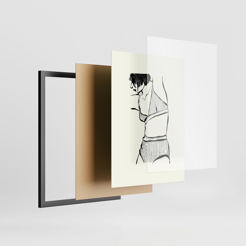 Zestaw obrazy w ramie, plakaty - kobieta, bielizna, ciało - rama czarna