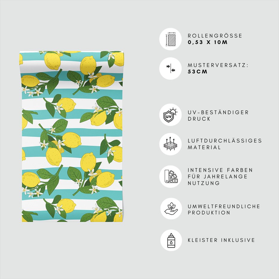 Tapeta - cytryna, liście, kwiaty