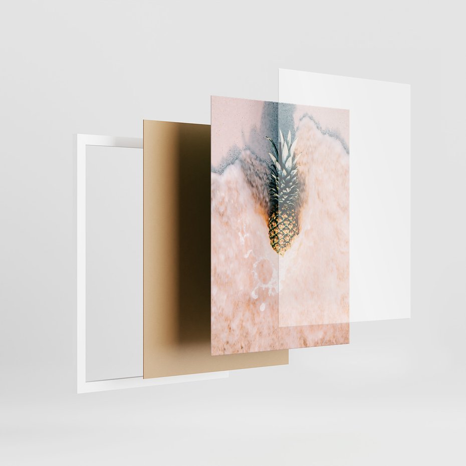 Zestaw obrazy w ramie, plakaty - ananas, plaża, kokosy - rama biała