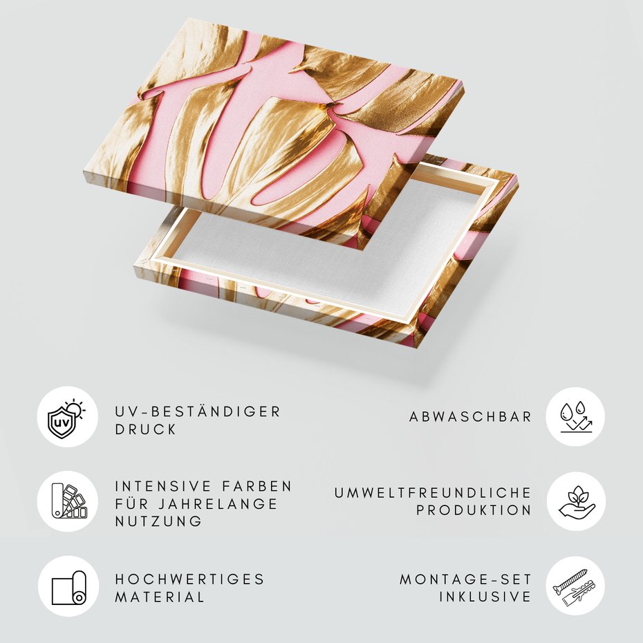 Obraz na płótnie - złoty, liście, różowy