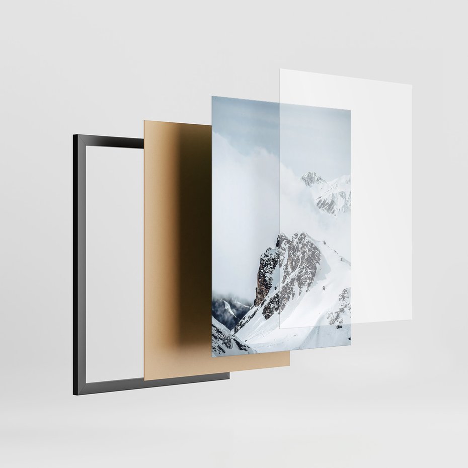 Zestaw obrazy w ramie, plakaty - góry, śnieg, zima - rama czarna