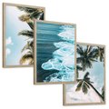 Zestaw obrazy w ramie, plakaty - palmy, morze, woda - rama drewno