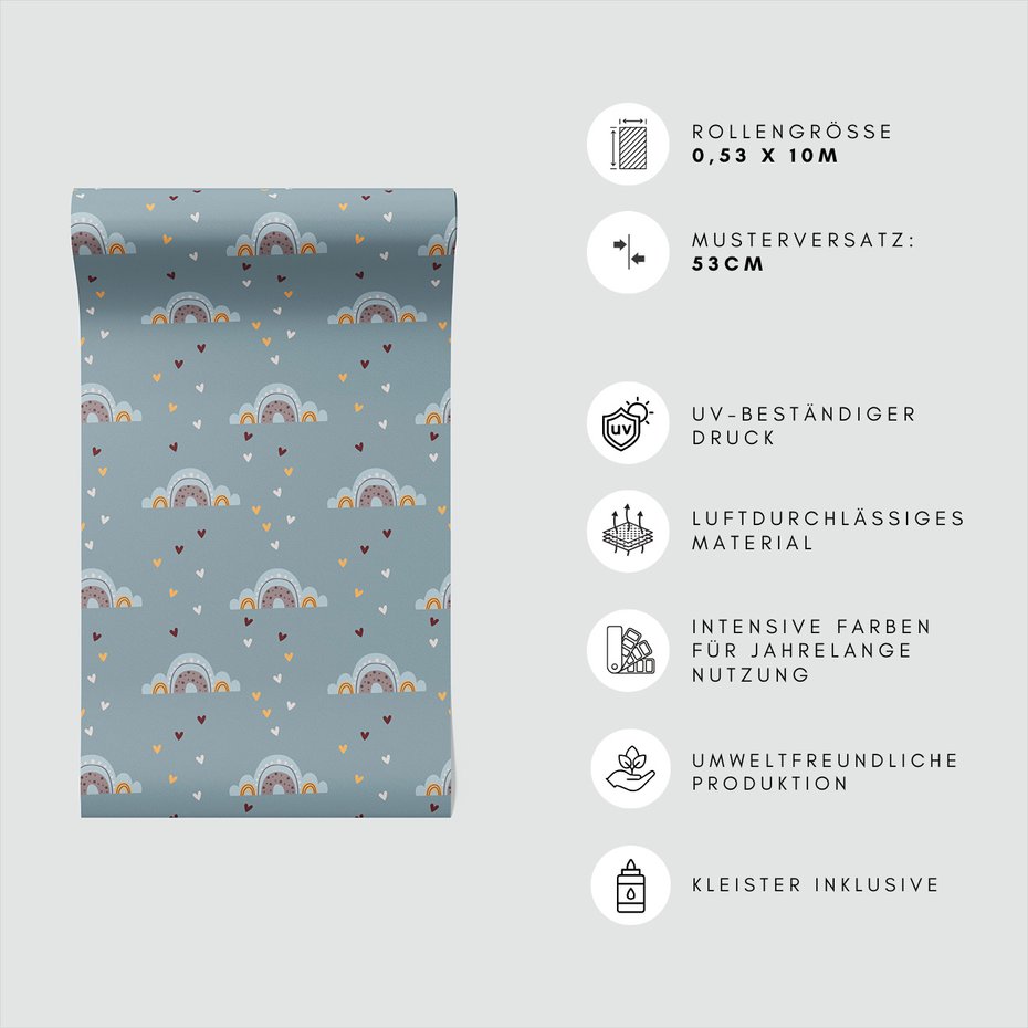 Tapeta - dziecięca, chmury, serca, tło