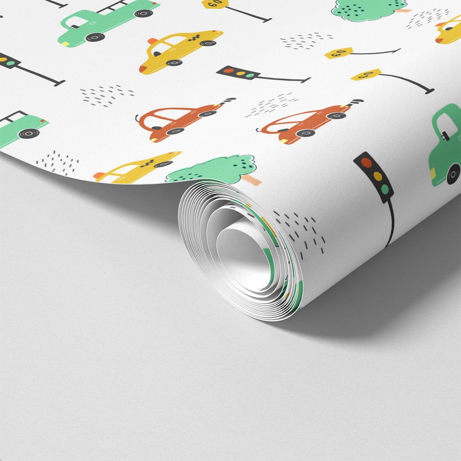 Tapeta - dziecięca, samochody, znaki,