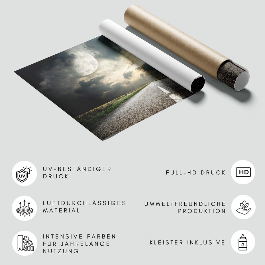 Fototapeta - droga, księżyc, chmury