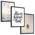 Zestaw obrazy w ramie, plakaty - plaża,palma,napis - rama czarna