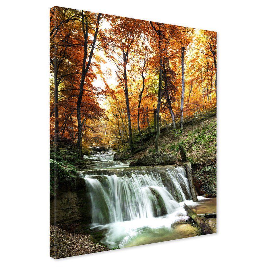 Obraz na płótnie - wodospad, jesień, las