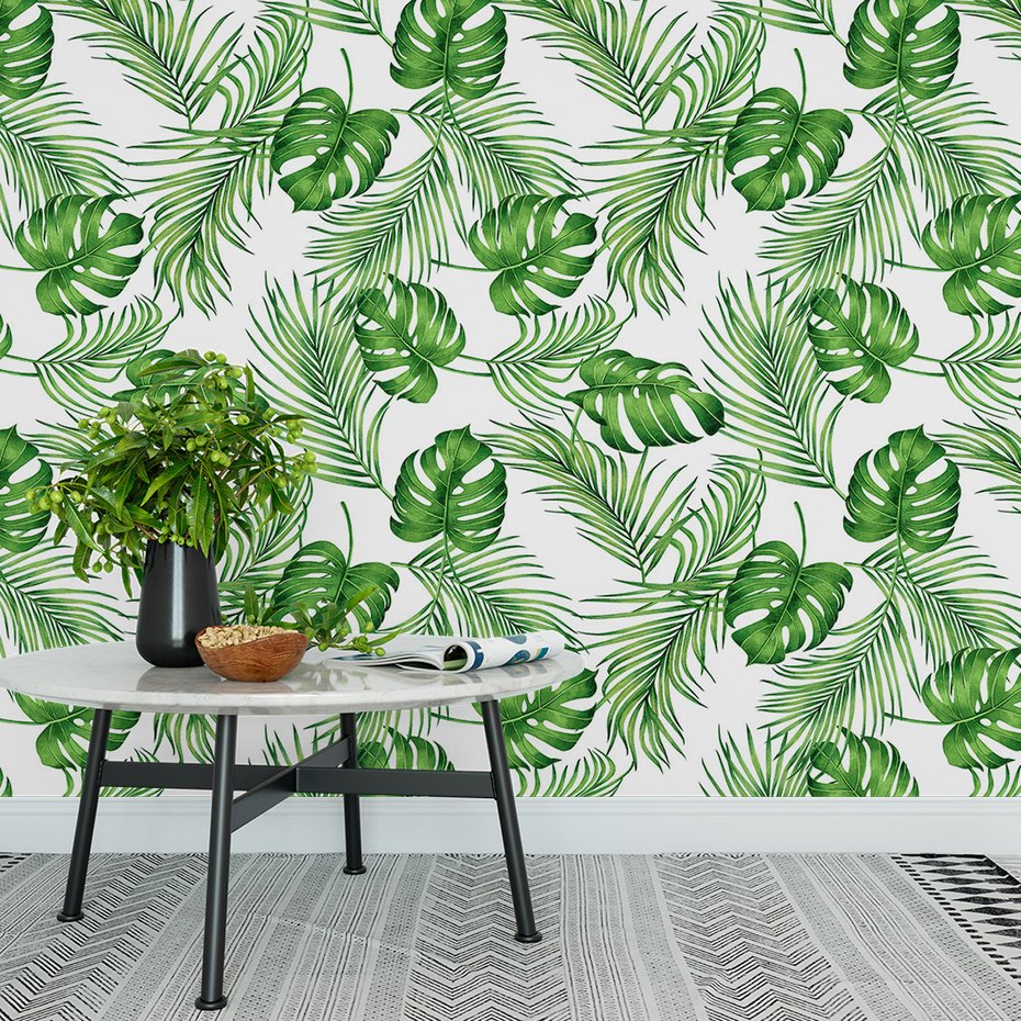 Tapeta - liście, monstera, palmy