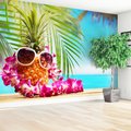 Fototapeta - ananas, okulary, kwiaty