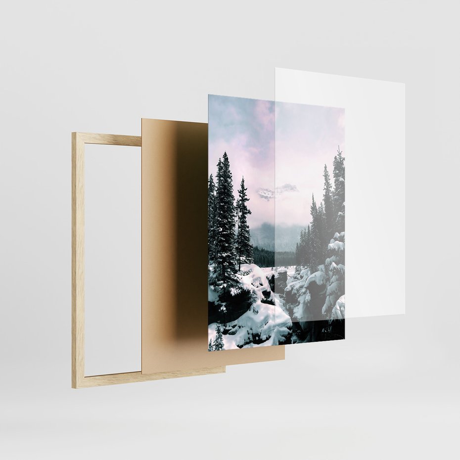 Zestaw obrazy w ramie, plakaty - góry, zima, lasy - rama drewno
