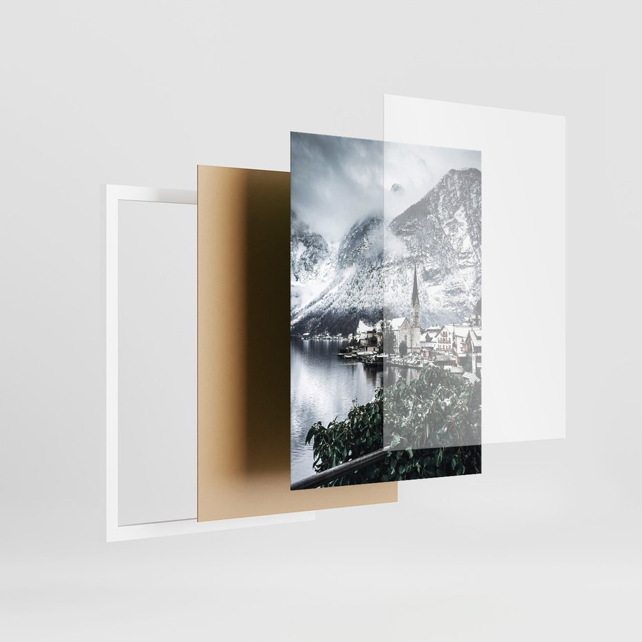 Zestaw obrazy w ramie, plakaty - zima, śnieg, krajobraz - rama biała