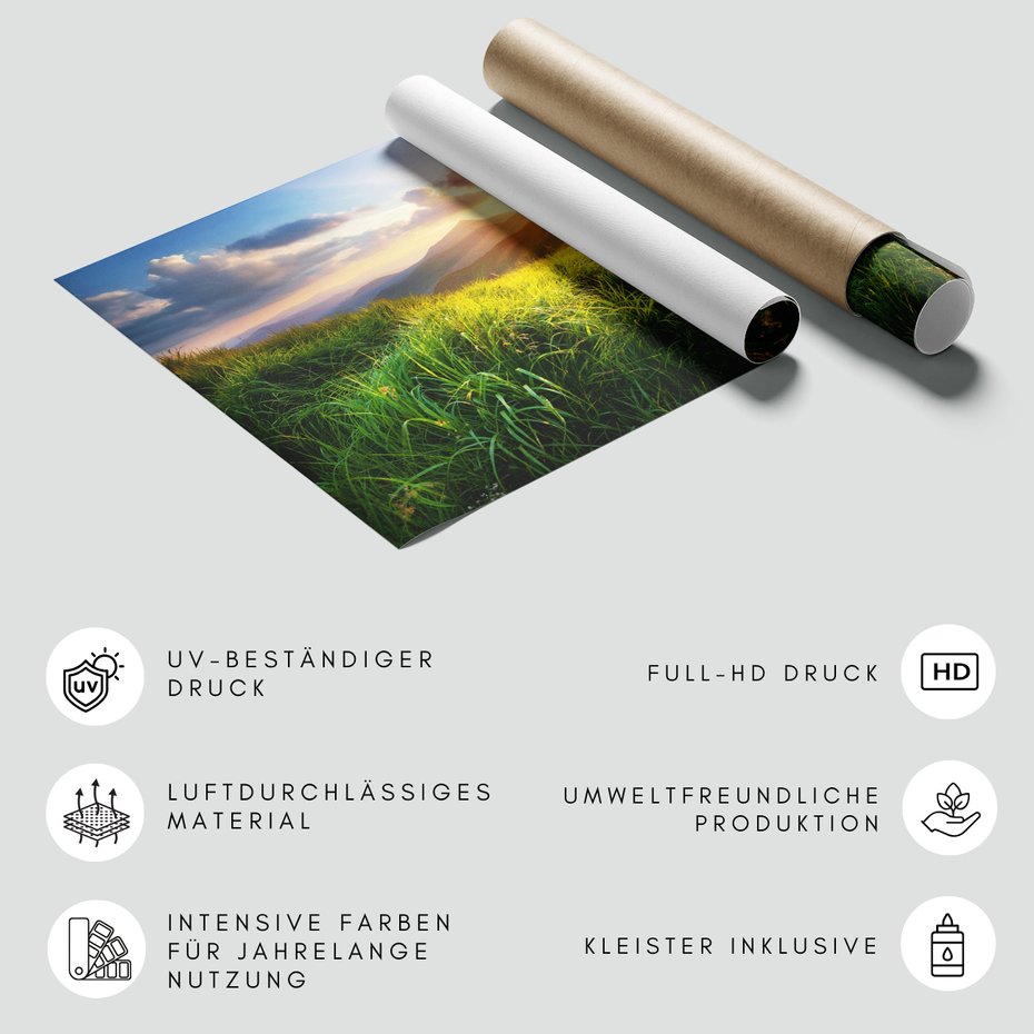 Fototapeta - góry, trawa, słońce