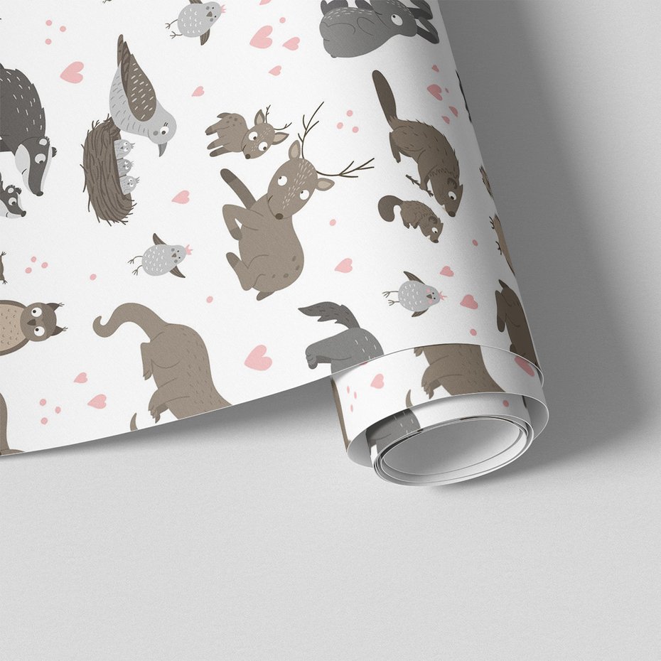 Tapeta - dziecięca, zwierzęta, wzór, serca