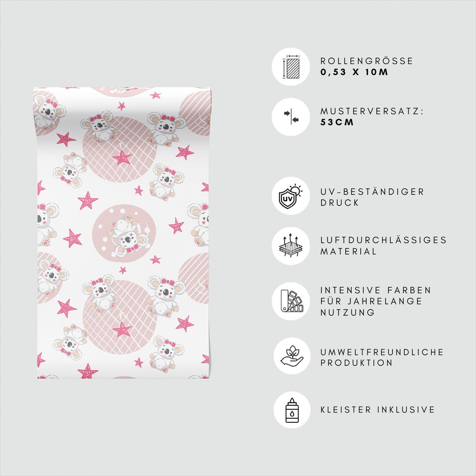 Tapeta - dziecięca, koala, gwiazdy, tło