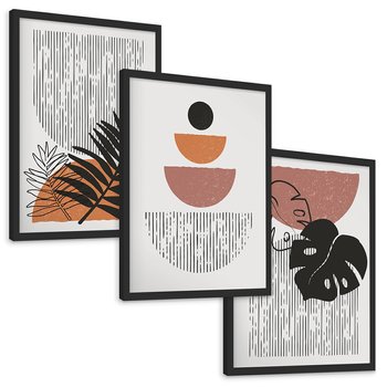 Zestaw obrazy w ramie, plakaty - abstrakcja, liście, minimalizm - rama czarna