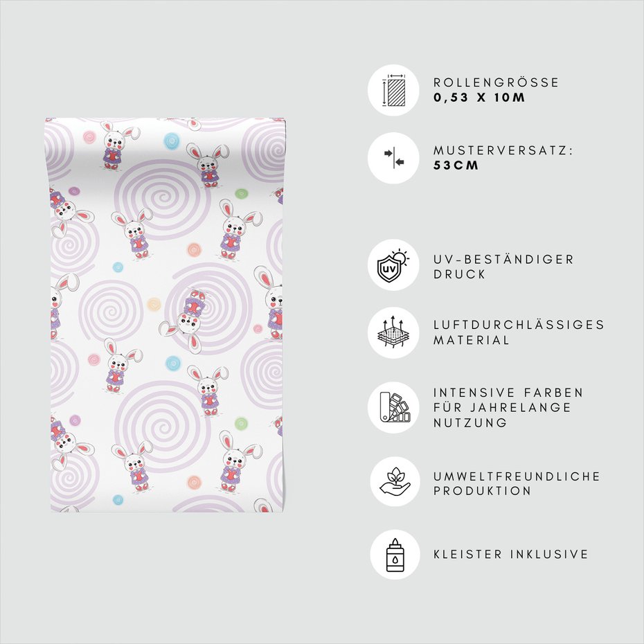 Tapeta - dziecięca, króliki, serca,