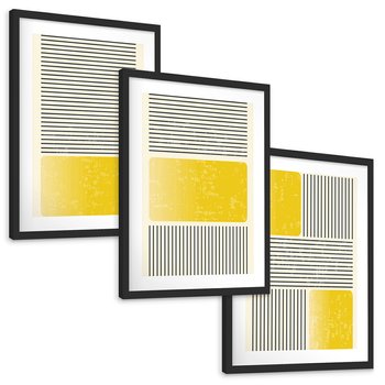 Zestaw obrazy w ramie, plakaty - linie, geometryczny, abstrakcja - rama czarna