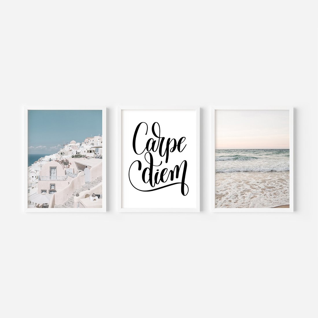 Zestaw obrazy w ramie, plakaty - architektura, morze, plaża - rama biała