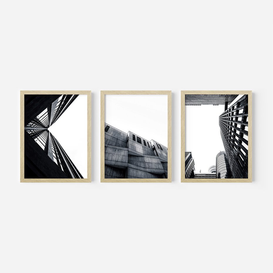 Zestaw obrazy w ramie, plakaty - architektura, budynki, miejski - rama drewno